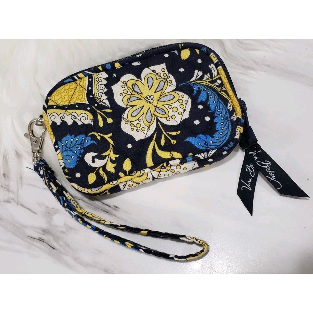 Small Vera Bradley Ellie Blue Floral Yellow and Blue Coin Purse pouch wristlet